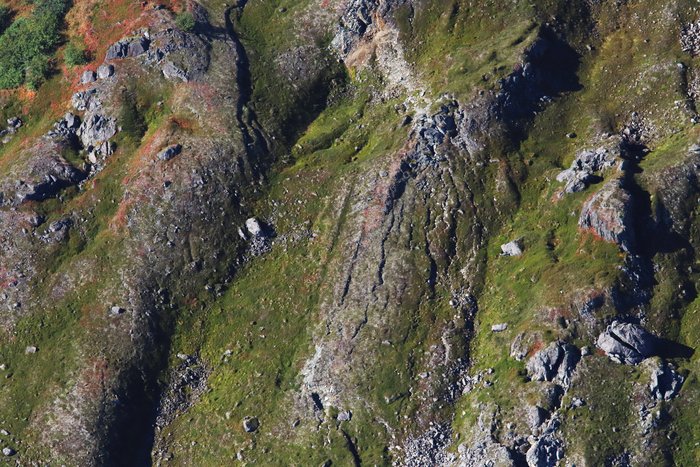 A system of fractures formed here as the slope below began to fail.