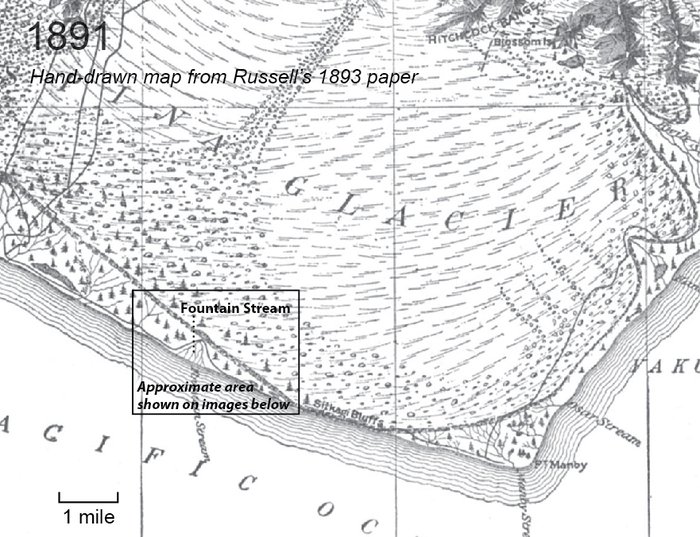 Fountain Stream provides an excellent example of how a glacial river can change from depositing sediment, to eroding sediment.