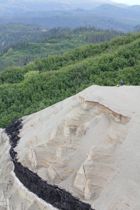 A coal seam stands out on a sandstone cliff, from <a href="http://www.groundtruthtrekking.org/blog/?p=1166">our Usibelli Loop expedition</a>.