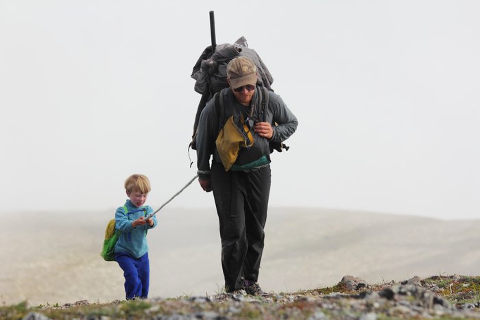 Katmai gets a boost from dad going up the mountain.