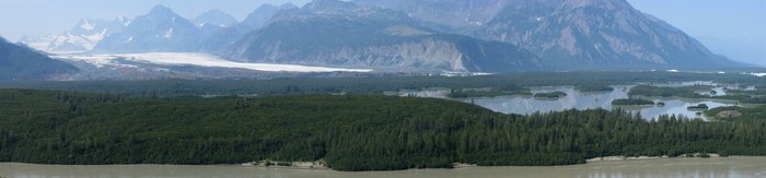 When the railroad ran down the Copper River, it had to run over the ice here.  Now, trees line the shore.