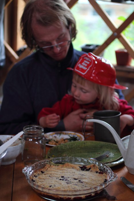 Blueberries and sweatened corn meal baked to make a quick dessert.