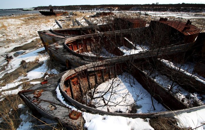 Old fishing boats in Bristol Bay