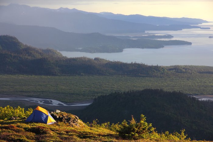 The coast of Kachemak Bay stretches off to the west from Portlock Plateau.