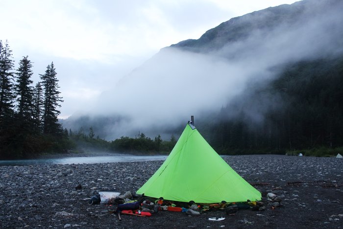 This large Titanium Goat tent was our group tent at a camp along the Taylor River. The woodstove made it quite popular.