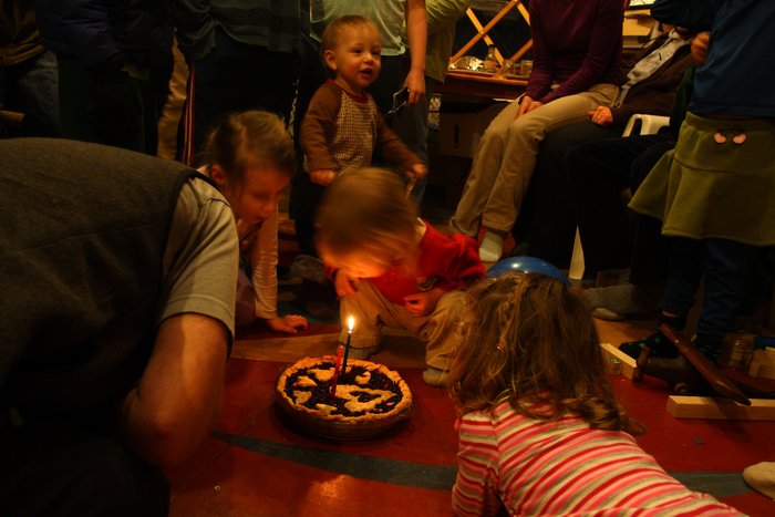 Katmai's not quite sure how this birthday cake thing works