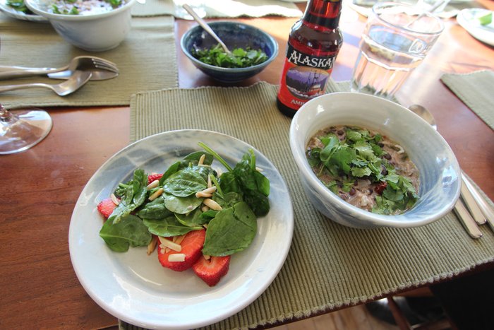 Generous hosts along the trail add some diversity to our diet.