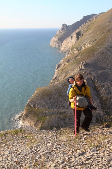 We were heavily loaded, so flat beach walks along the coast sounded appealing, but here following the coast meant a lot of up and down.