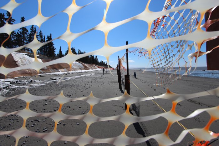 A section of the beach was walled off.