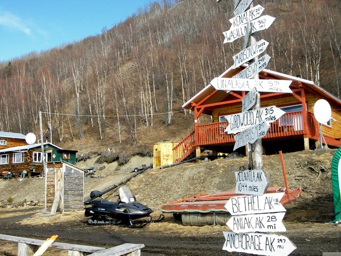 Napaimute Village. Napaimute is in the process of reestablishing it's presence along the river, after years of lying fallow. They are in the process of building solar, wind and hydro to power their community and they have a <a href=http://napaimute.org/>great website</a> with a lot of information about the Donlin Gold Mine. 