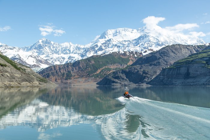 Wrangell St. Elias Ranger, Jim Capra, drives his skiff into Taan Fjord. 