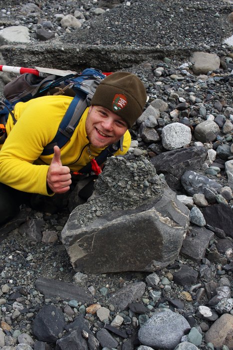Colin Bloom expressing his enthusiasm for an excellent bit of tsunami-deposited sediment.