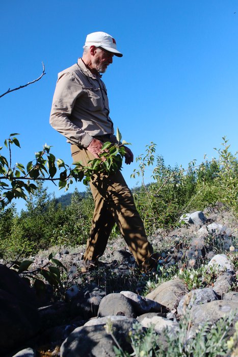 Several geologists spent a morning exploring the deposits of the 1967 landslide tsunami that came from Grewingk Lake, trying to understand how these deposits provided a record of this unusual event.