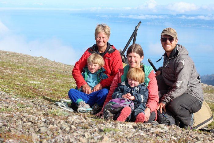 Lituya, Katmai, Erin, Hig, and Niki pose atop Grace Ridge.