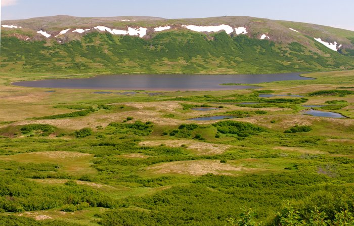 Looking down on Frying Pan Lake, from the west. 