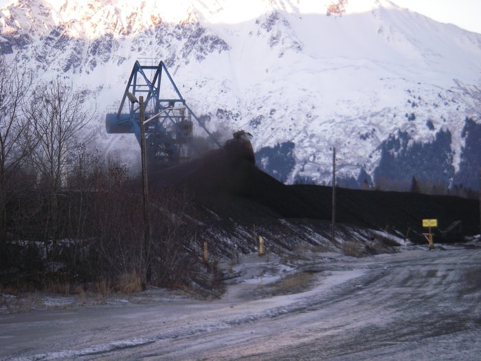 Coal dust blows in winter winds in Seward, 18 December 2010.