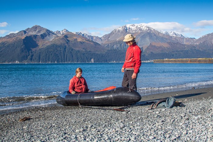 Hig and Erin prepare to launch the Gnu for the first time in Resurrection Bay.