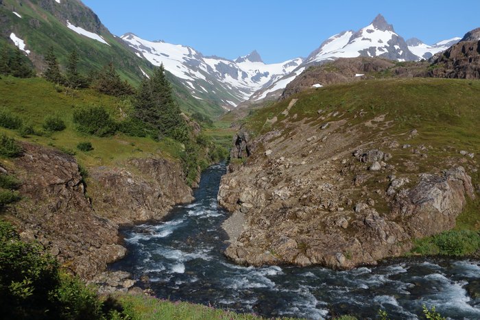 A creek flows through a gorge in upper Tutka