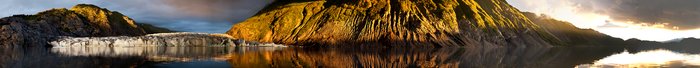 Panorama of Grewinck glacier and surrounding ridge at sunset