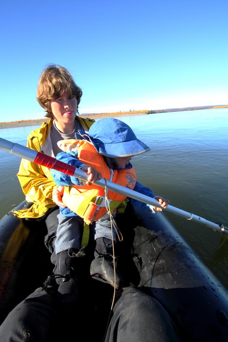 He insisted, but found it frustrating that he couldn't control the paddle well enough to spin the packraft around.