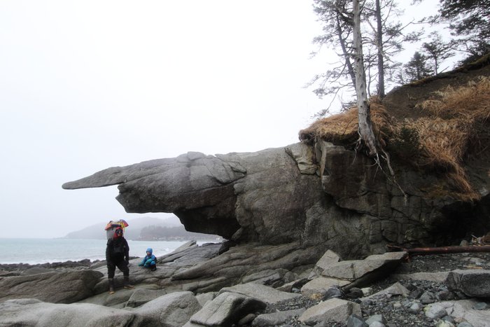 Hig and Katmai beneath a rock nose