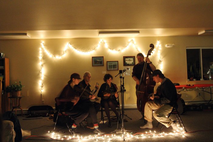 Lit only by christmas lights, Billygoat plays for Seldovia.