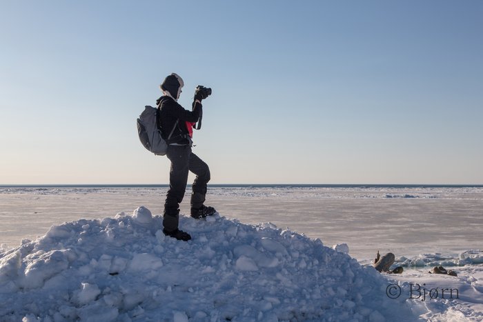 Kim pauses to get a better view of the terrain ahead and to take a photo.