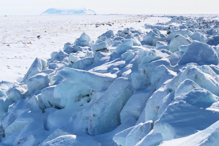 Ice piles like these formed hills and walls that were obstacles in our way