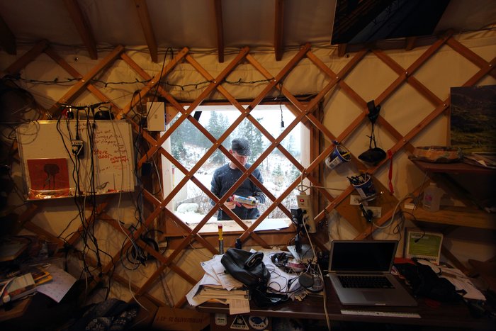 The boundary between outside and inside is open for a window-repair.