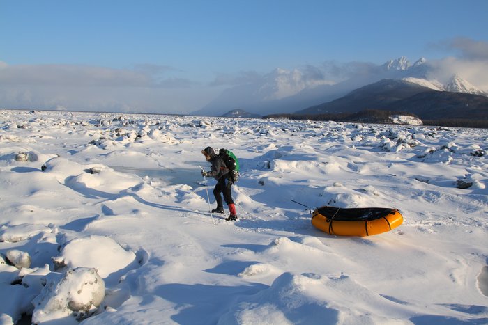 Erin skiing Knik Arm near Eklutna