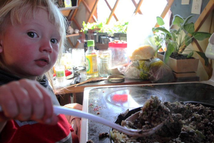 Keeping away from the hot stove, and mostly keeping the food in the pan