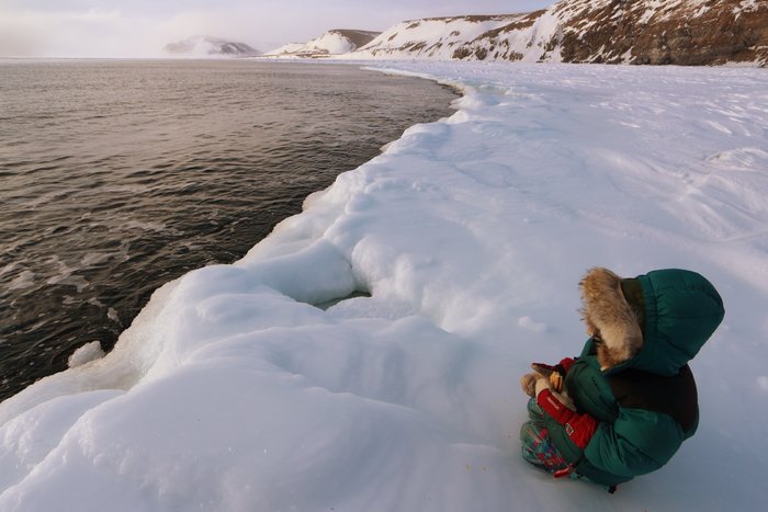 Katmai looks out over a polynya on the Bering Sea