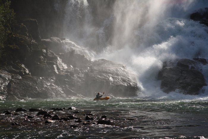 Approaching from the bottom, the lake at the base of this remote waterfall was a great place to play.