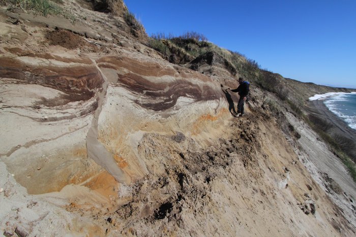 Sedimentary layers show evidence of liquefaction - perhaps caused by strong earthquake shaking.