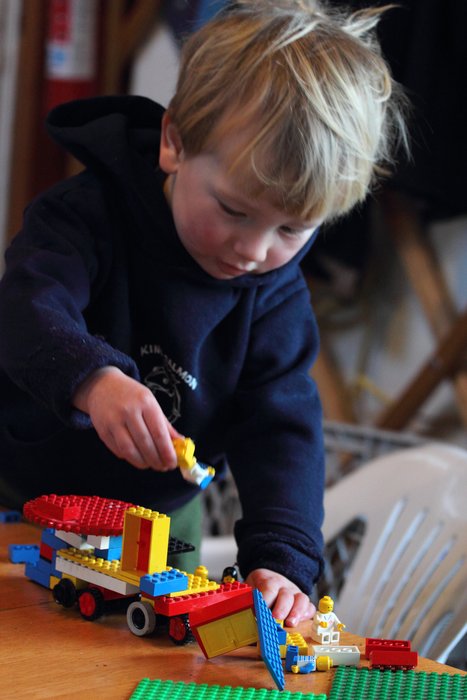 When he's not visiting full-size construction equipment, Katmai builds "backhoes", "loaders" and "cranes" with his legos