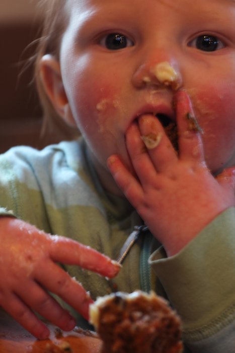 Lituya feasted on carrot cake for her first birthday.
