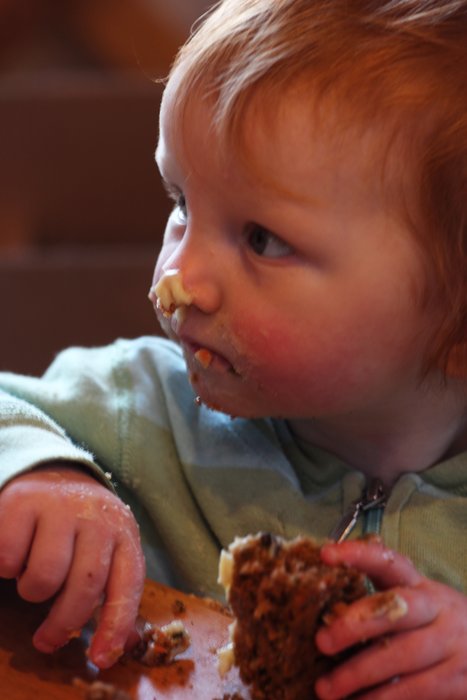 Lituya feasted on carrot cake for her first birthday.