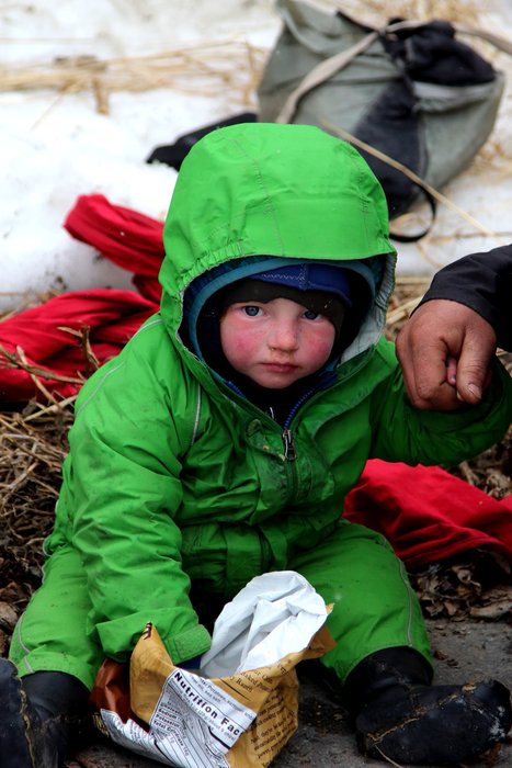 While one hand is being warmed, the other is free to eat with.