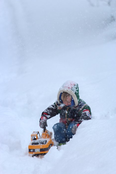 Even 4 and a half feet of snow doesn't phase Katmai's plastic backhoe.