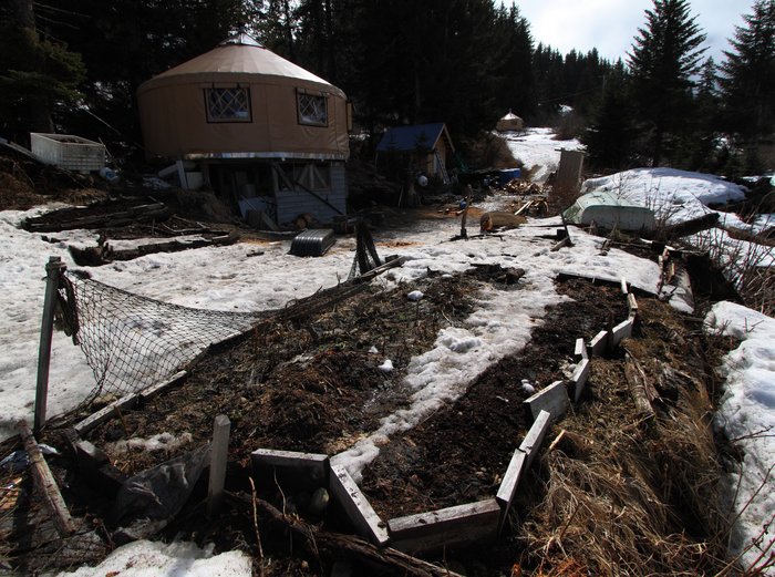 In early May, the garden and driveway start to peek out from the snow