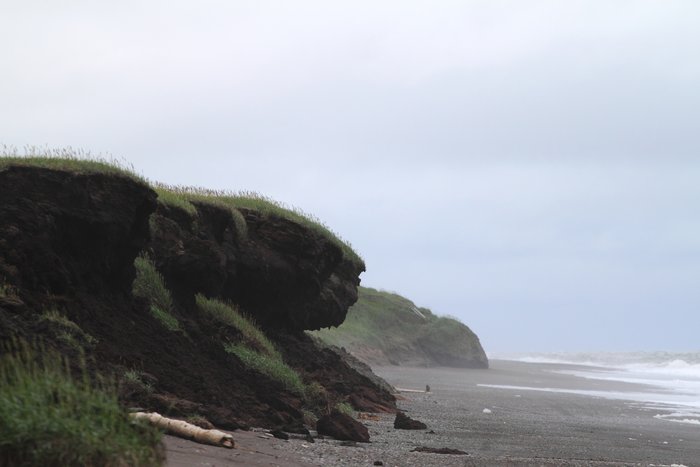 These photos depict signs of permafrost melting and coastal erosion.
