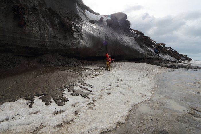 Permafrost along the Chukchi Sea coast melts in warm spring air.