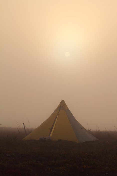 We awoke just below the top of the fog atop Avingoriak Peak..