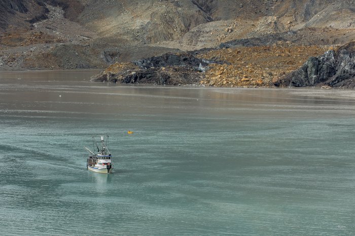 The USGS MV Gyre conducts a submarine mapping survey of Taan Fjord. 