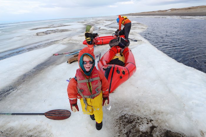 The ice floe we were skiing on broke free - time for the rafts!