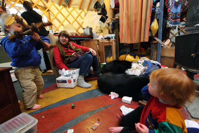 Katmai tests out his new grandpa-built airplane.