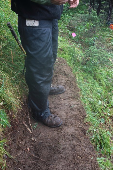 Testing out a section of tread along a steep slope.