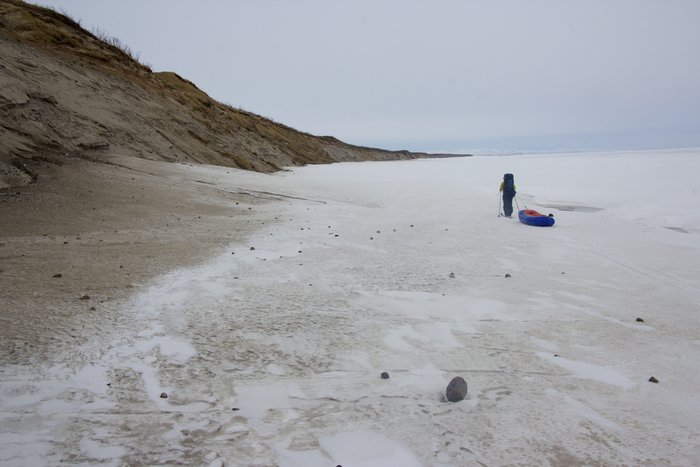 Skiing along the northeast shoreline of Lake Iliamna