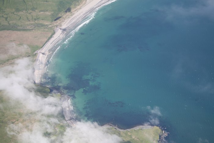 The west end of Ocean Beach, where shoals are visible beneath the waves.