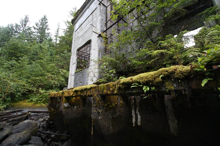 A mine building on the shore of Surf Inlet, Princess Royal Island.